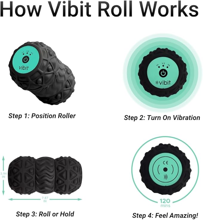 Vibit - Vibrating Massager for Plantar Fasciitis Pain Relief and Sciatica Foot and Body Portable Massage Roller Deep Tissue Pain Relief from Feet to Neck Electric 3 Vibration Levels (New Blue)