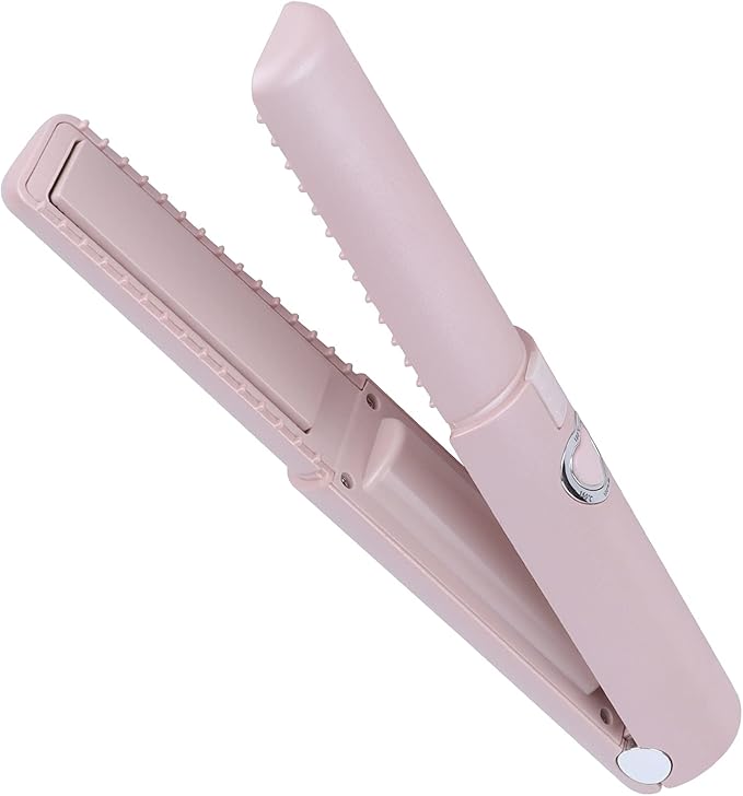 Mini Portable Flat Iron Negative Ion Home Flat Iron CurlerHair Straightening Iron Curls Bangs Worldwide Use for Travel (Pink)