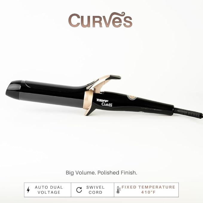 TAIFF Curves Professional Black Titanium Curling Iron – High-Performance Hair Curler &amp Rizadora para Cabello with Dual Voltage | Fixed Temperature 410°F | 1 1/2”