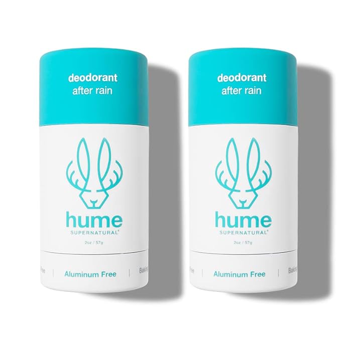 Hume Supernatural Aluminum Free Deodorant for Women &amp Men - Safe for Sensitive Skin - Probiotic Plant-Based Baking Soda Free Aloe &amp Cactus Flower Anti Sweat Stain &amp Odor – After Rain
