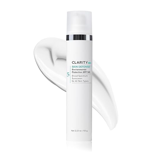 ClarityRx Skin Defense Broad-Spectrum SPF 50 Natural Plant-Based Moisturizing Face &amp Body Sunscreen With Zinc &amp Hyaluronic Acid (2 Oz)