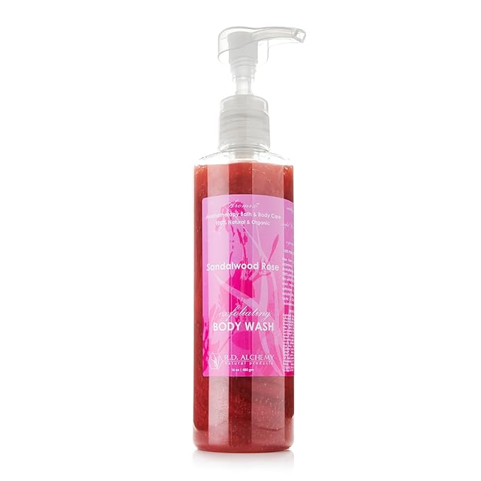 RD Alchemy - 98% Natural &amp Organic Sandalwood Rose Body Wash Shower Gel - Rich and Floral to Soothe and Enlighten while Cleansing Exfoliating and Renewing