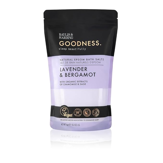 Baylis &amp Harding Goodness Sleep Lavender &amp Bergamot Bundle: 4 x 16.9 fl. oz Bath Soak &amp 4 x 33.8 fl. oz Bath Salts - Vegan Friendly
