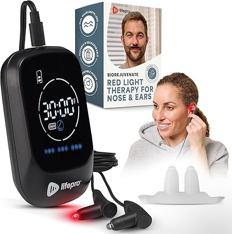Lifepro Red Light Therapy Device for Nose &amp Ears Rechargeable Near Infrared Nasal Therapy for Sinus and Ear Pain Relief Effective Red Light Solution for Sinuses Compact and Portable Therapy Too