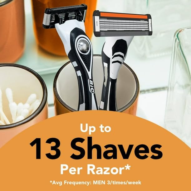 Flex 5 Refillable Razors For Men Long-Lasting 5-Blades 1 Handle And 12 Refills Pivoting Head And Ergonomic Handle With Aloe And Vitamin E