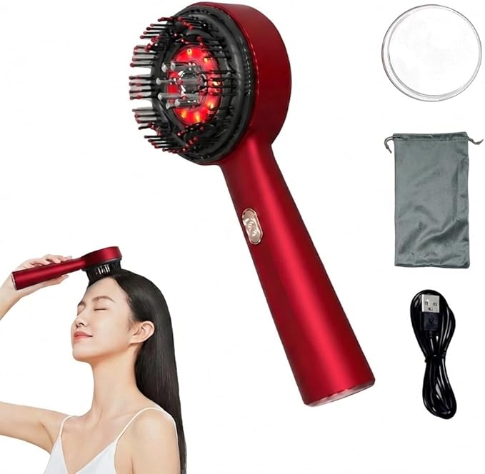 Morlit 2-in-1 Cordless Scalp Massager &amp Hair Detangling Comb – Rechargeable Waterproof Design with Gentle Vibrations for Relaxation Knot-Free Styling &amp Travel – Deep Red