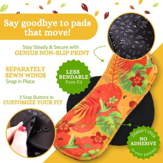 Non-Slip (Premium) High Absorbency Reusable Period Pads for Heavy Flow (6 Pack L+XL) - Leak Proof &amp Odor Free Cotton Cloth Pads for Women - High-Temp Washable Soft &amp Skin-Safe for Menstrual