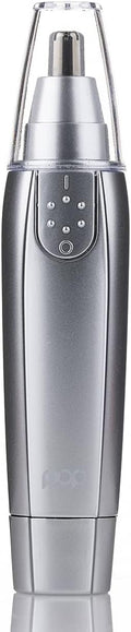 Ear and Nose Hair Trimmer for Men &amp Women (Silver) – Battery Operated Precision Trimmer for Unwanted Hair – Washable Detailer Trimmer w/ Detachable Blade &amp Flat Base – Portable Grooming Tools