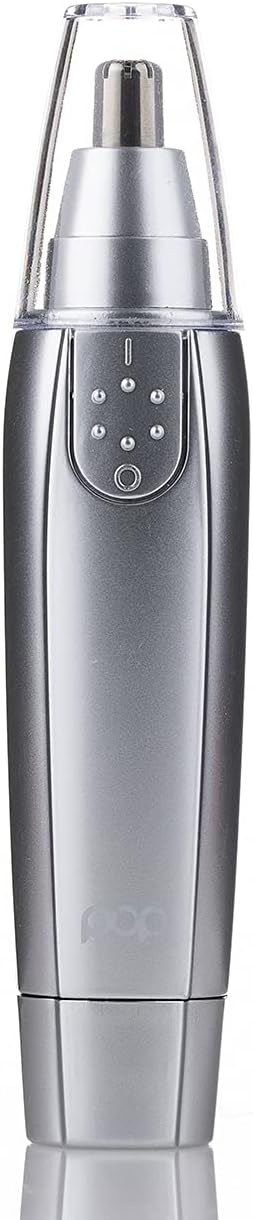 Ear and Nose Hair Trimmer for Men &amp Women (Silver) – Battery Operated Precision Trimmer for Unwanted Hair – Washable Detailer Trimmer w/ Detachable Blade &amp Flat Base – Portable Grooming Tools