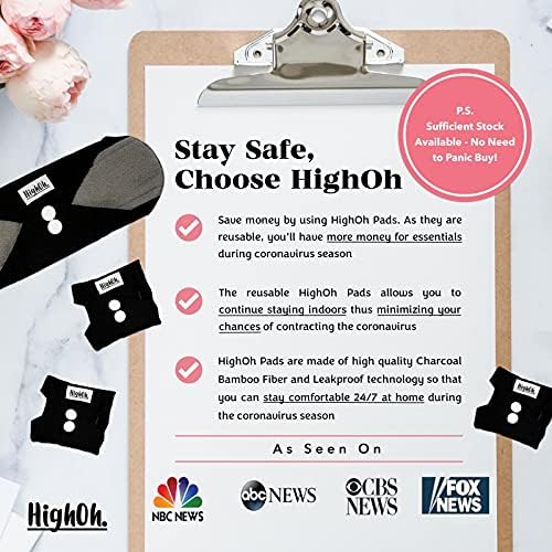 HighOh™ Panty Liners Kit | Soft Washable Charcoal Bamboo Menstrual Discharge Spotting | Reusable Sanitary Napkins | 8 Scant Flow Pads &amp 1 Waterproof Wetbag