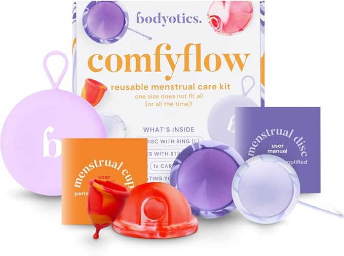 Comfyflow - Reusable Period Care Pack - Menstrual Cup and Discs with String Ring and Carrying Pouch - Comfort-Fit Design - Includes E-Book Guide - 5 Pack