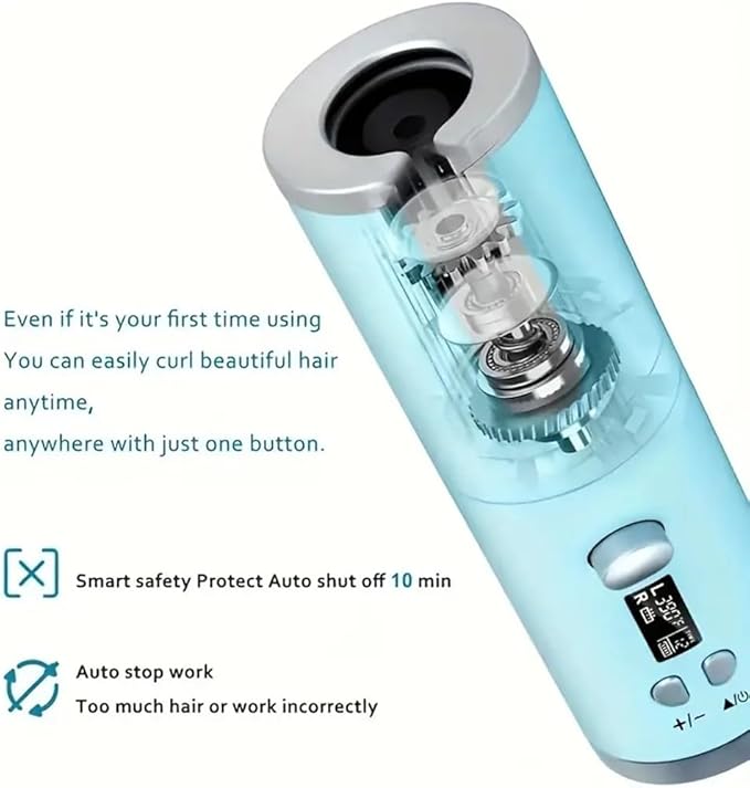 Wireless Portable Curling Iron Automatically Turns Off in Ten Minutes 6-Speed Temperature Adjustment LED Screen Suitable for Long and Short Hair (White)