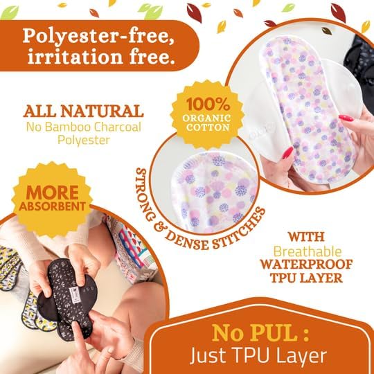 Non-Slip (Premium) High Absorbency Reusable Period Pads for Heavy Flow (6 Pack L+XL) - Leak Proof &amp Odor Free Cotton Cloth Pads for Women - High-Temp Washable Soft &amp Skin-Safe for Menstrual