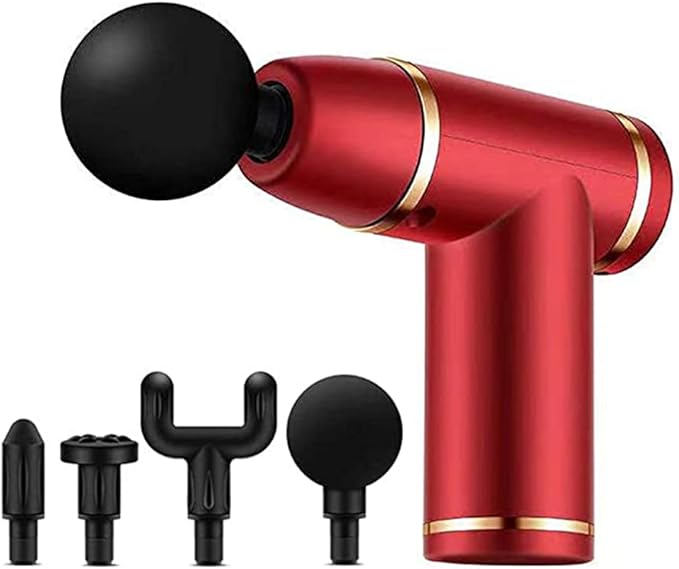 Small Muscle Massage Gun Mini Handheld Electric Deep Tissue Percussion Muscle Massager for Pain Relief 8 Speed Quiet Portable Body Fascia Gun Muscle Massager for Athletes with 4 Heads (Red)