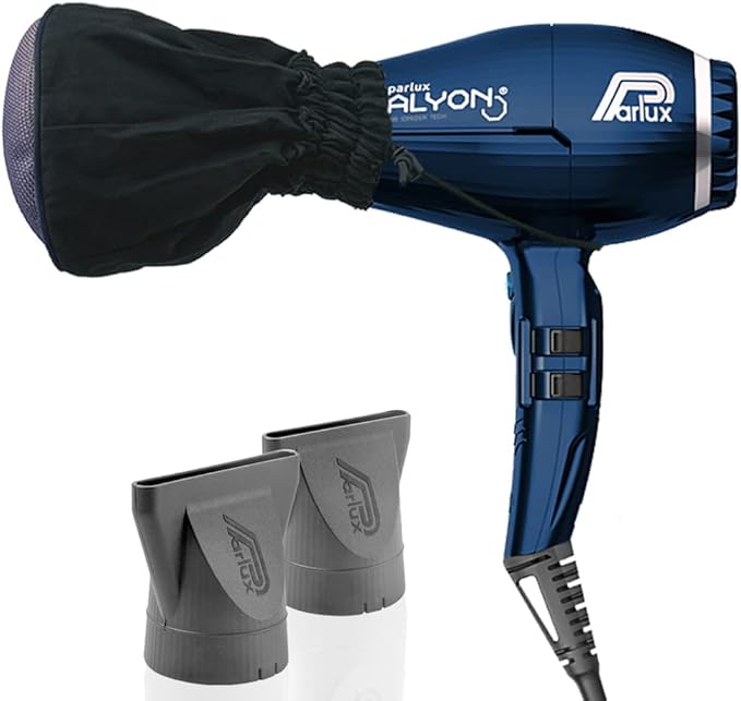 Parlux Alyon Night Blue Hair Dryer + M Hair Designs Metal Mesh Diffuser Bundle – Lightweight Ionic Fast-Drying Professional Blow Dryer for Frizz-Free Salon-Quality Hair