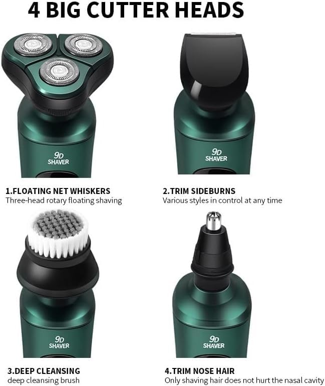 Electric Razor for Men 4 in 1 Smart Electric Shaver LCD Digital Display Three-Head Floating Razor Multi-Function USB Rechargeable Washing Shaver for Men