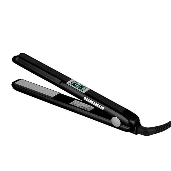 LCD Infrared Ultrasonic Keratin Cold Flat Iron Ceramic Heater Surface Hair Straightener for Damaged Hair With LCD Display Function (Black)