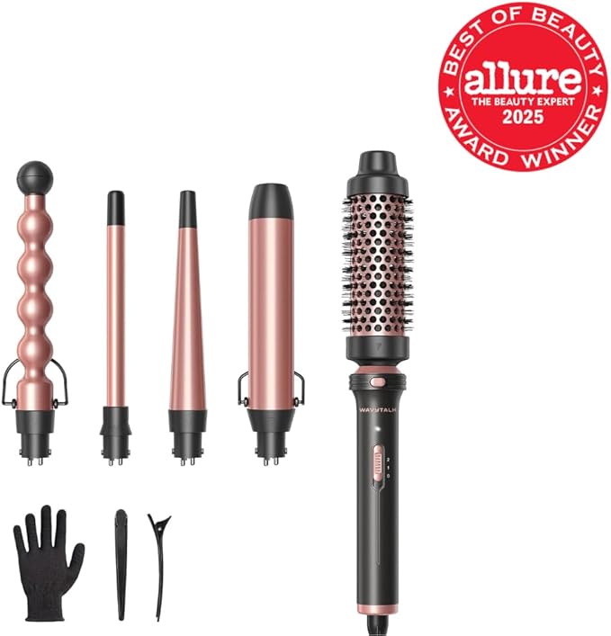 Wavytalk 5 in 1 Curling Wand Set Multi Curl Curling Wand Set with Thermal Brush and 4 Interchangeable Ceramic Curling Wand(0.5”-1.25”) Instant Heat Up Wand Curling Iron