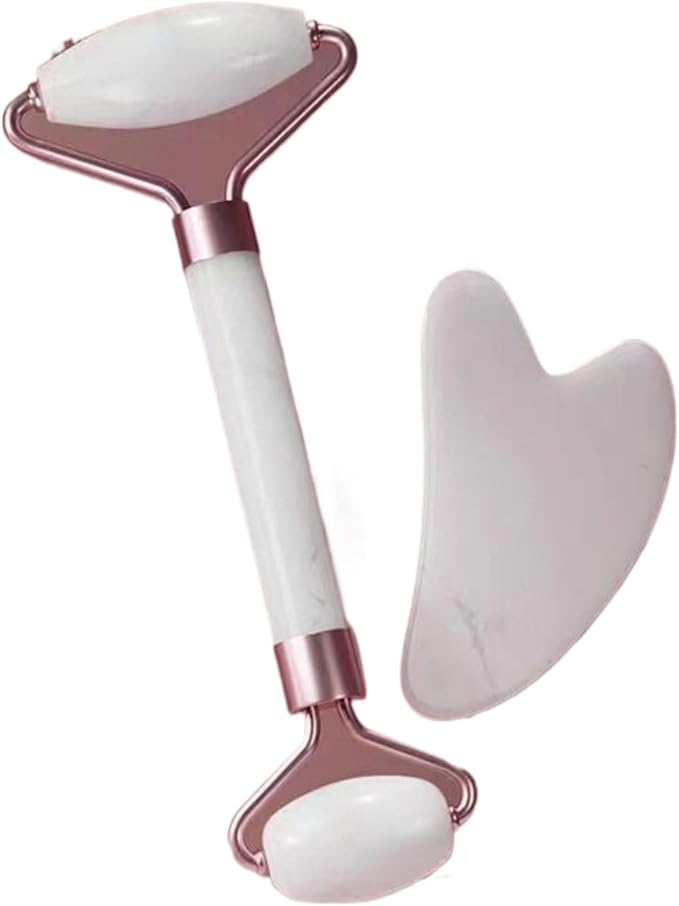 粉晶滚轮按摩器 Whole Body Roller Massager Roller 套装非玉石双头按摩棒 Leg Arms Back Calves Roller Massage Roller Stick 脸部面部板双头手动棒 HomeOffice Body Electric Massagers