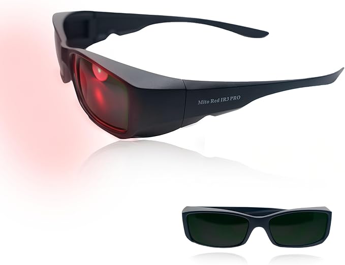 Mito Red PRO Red Light Therapy Glasses with Dark &amp Extra Dark Lenses Eye Protection for Red Light (600nm-900nm) Goggles