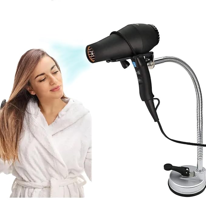 Adjustable Hair Dryer Holder Stand 360 Degree Freely Rotation Hair Dryer Wall Universal Holder Hands Hair Blower Stand with Suction Cup