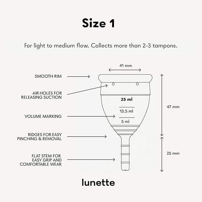 Lunette Menstrual Cup Reusable BPA Free Period Cup with 12-Hour Leak Free Comfort - Soft 100% Medical-Grade Silicone - Eco-Friendly Pad &amp Tampon Alternative – Vegan - Made in Finland - Size 1 Oran
