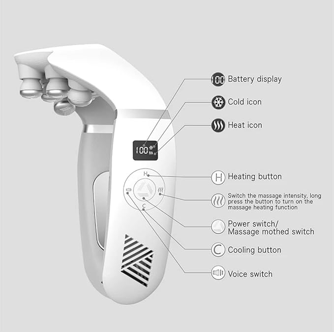 Portable Hanging Bladeless Massagers for Neck with 8 Bionic Massage Heads and Smart Heat and Cold Massager with 3 Adjustable Strength USB Rechargeable