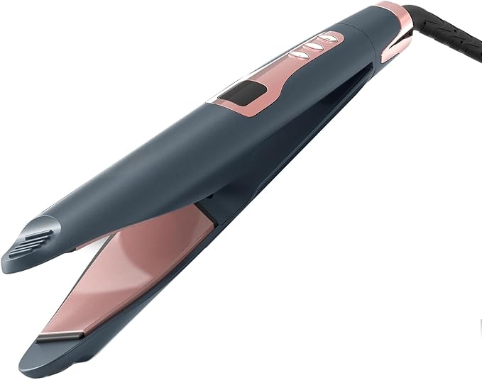 Dual Voltage Hair Straightener and Curler 2 in 1 Flat Iron with Adjustable Temp LCD Display for All Hair Types