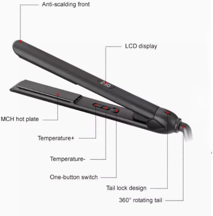 Generic 2-in-1 Hair Straightener and Curler 1 Inch Titanium Plates 3 Temperature Settings up to 450°F Dual Voltage