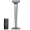 Titanium 3-Layer Razor Handle with Quick Release Button Compatible with Mach3 Blades Rustproof &amp Lightweight Includes Round Stand (Grey)