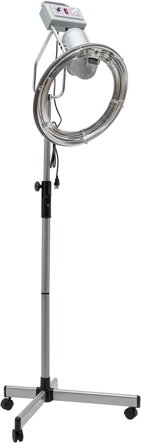 Hooded Stand Up Hair Bonnet Dryer Salon Hair Perming Machine Orbiting Rotating Hair Processor with Rolling Base for Beauty Salon or Home Use 360 Degree Rotation Compatible Silver