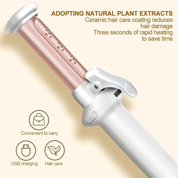 Dioche Mini Portable Electric USB Wireless Curling Iron Hair Curler Hair Styling Tool Tourmaline Ceramic Fast Heating Cordless (USB Rechargeable Type)