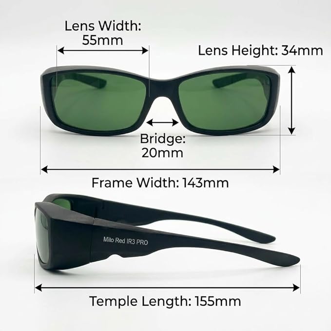 Mito Red PRO Red Light Therapy Glasses with Dark &amp Extra Dark Lenses Eye Protection for Red Light (600nm-900nm) Goggles