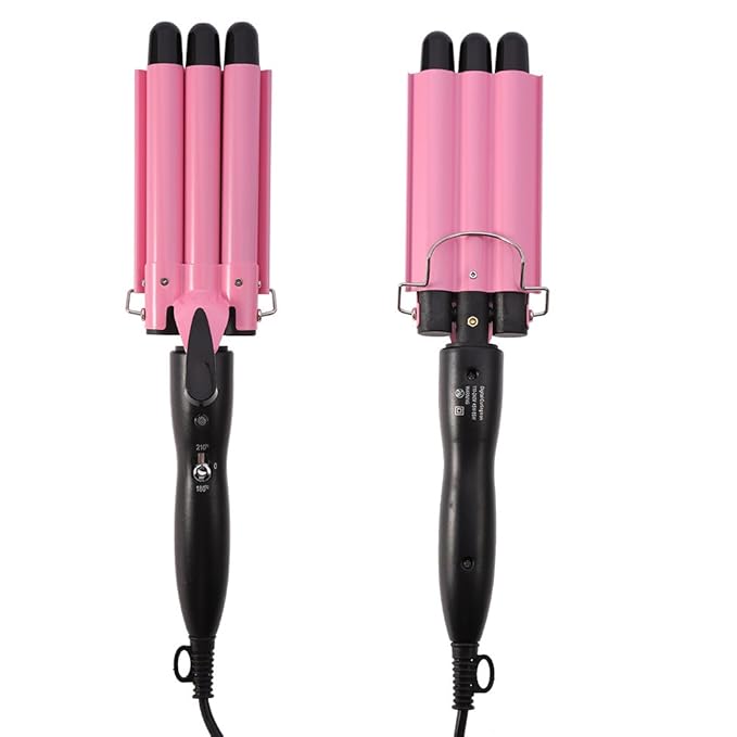 Hair Curling Iron Portable Temperature Adjustable 3 Barrels Ceramic Iron Wand Curler DIY Curly Hair Styling Tools (25mm)
