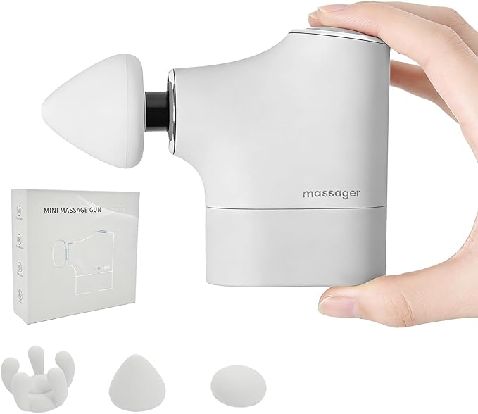 Mini Massage Gun Portable Deep Tissue Muscle Massager with 4 Heads Adjustable Speed &amp Pressure Quiet Powerful Motor Rechargeable Handheld Percussion Massager for Neck Shoulder Back &amp Leg