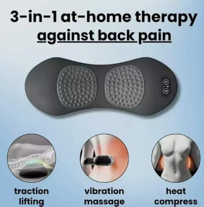 OUTMX 3-in-1 Electric Lumbar Support Pillow for Bed &amp Chair Heated Vibration &amp Traction Back Massager for Lower Back Pain Relief Adjustable Deep Tissue Spine Support Home &amp Office Use(S