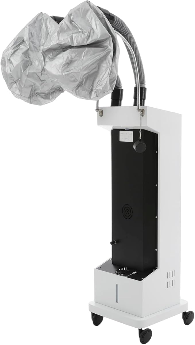 650W Hair Steamer with 2* Vaporizing Caps Professional Micro Mist Hair Color Processor 5 Modes Hair Care Machine with Wheels &amp 3 Levels (White)