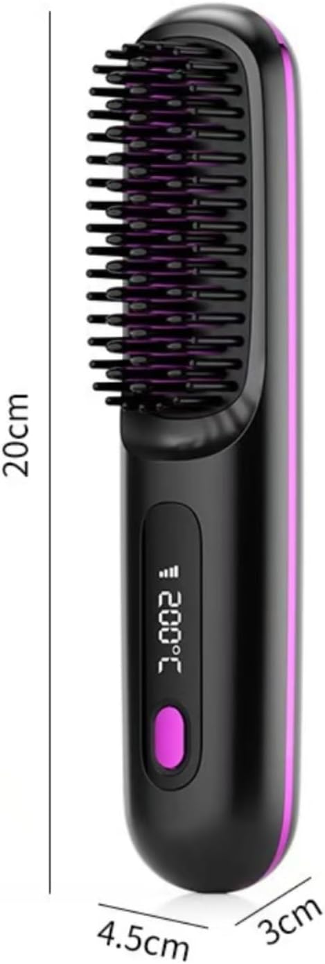 Cordless Hair Straightener Brush with LCD Temper Ature Display Rechargeable Heating 3 Adjustable Temperature Settings Portable Hair Straightener(White)
