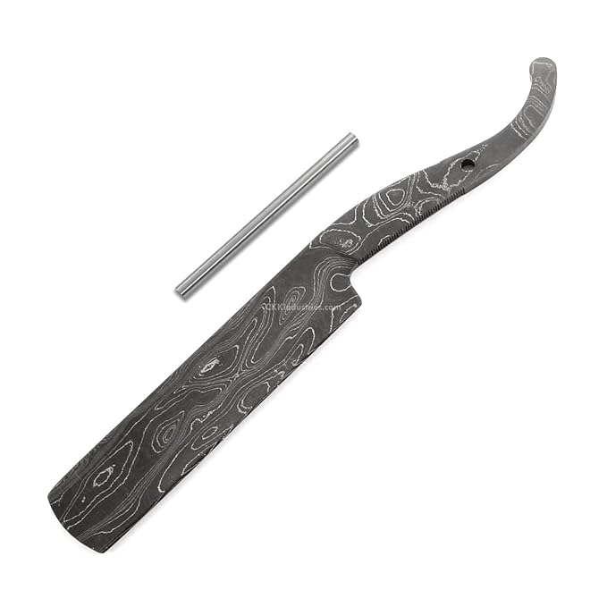 Shave Master USA Damascus Straight Razor Blade Blank - DIY Knife Kit with Stainless Pinstock - Hollow Ground - 416 Layer Carbon Steel - Custom Shaving Build - Made in America for Makers &amp Collecto