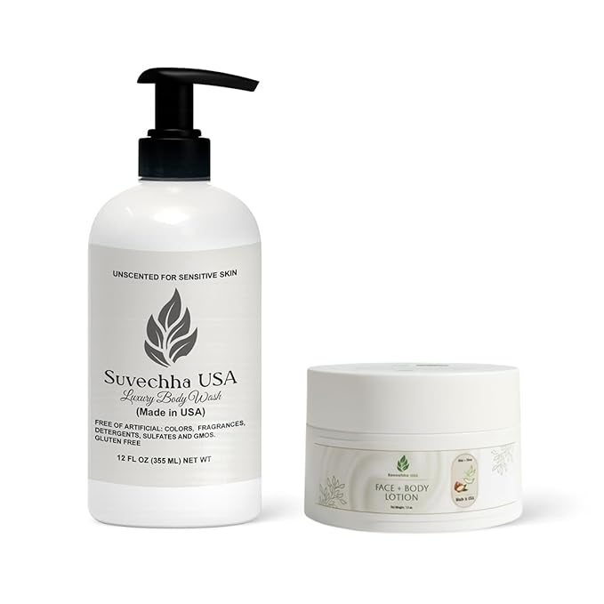 Vegan Body Wash &amp Face + Body Moisturizing Cream – Organic Aloe &amp Shea Non-Toxic Fragrance Free Sensitive Skin Made in USA