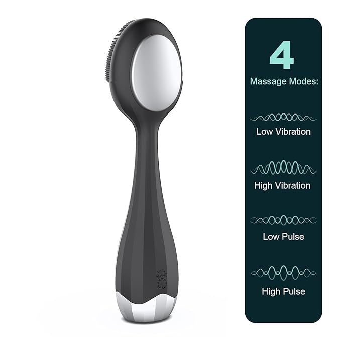 Perry Ellis 4-Speed Facial Cleansing Brush for Men Silicone Face Scrubber &amp Exfoliating Tool with Cooling Plate IPX6 Waterproof Electric Face Cleanser USB Rechargeable 5-Hour Battery