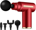 Handheld Massage Gun Deep Tissue 6-Speed Wireless Handheld Muscle Massager 4-Head Type c Charging Massage Gun Portable Whole Body Muscle Relaxation Massager Family Mini Fascia Gun (Red)
