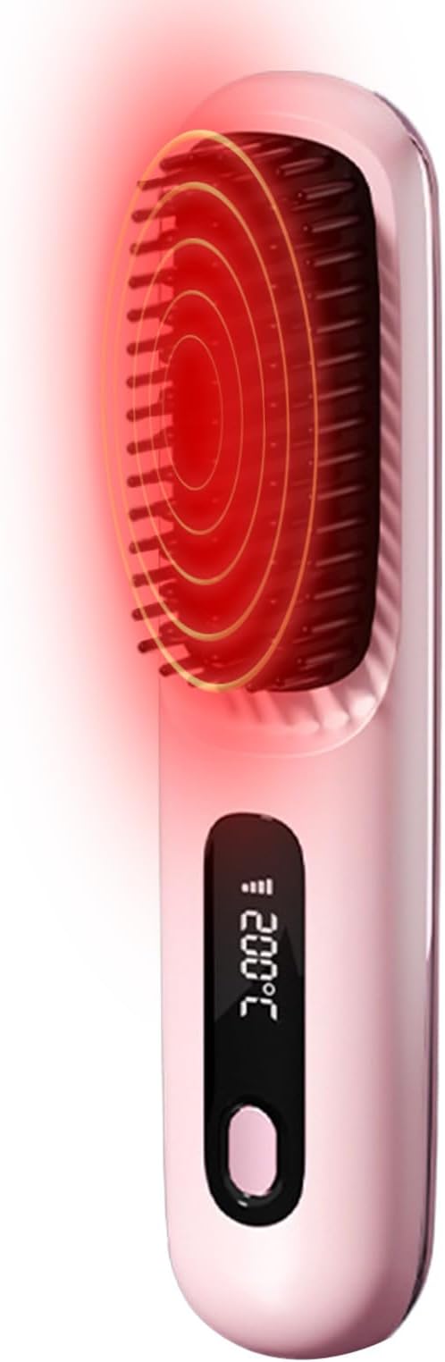Heat Hair Straightener Brush Heat Brush for Hair Styling Rechargeable Cordless Digital Display Portable Straightening Brushs for Women for Women Long Short Straightening Curling Home Office Hotel
