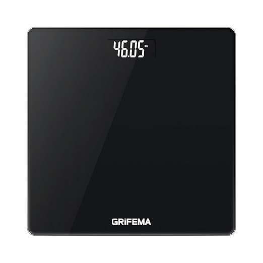 GRIFEMA GA2001-1 Digital Scales for Body Weight Weighing Bathroom Scales LCD Display and Step-On Technology 150kg/330lb 26x26cm Batteries Included Black