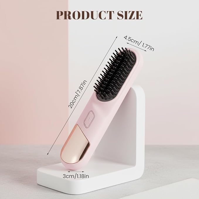 Wireless Ceramic Heating Hair Straightening Comb Portable Hair Straightening Brush Rechargeable Straightener Comb Fast Heating Straightener Brush for Travel Home (Black)