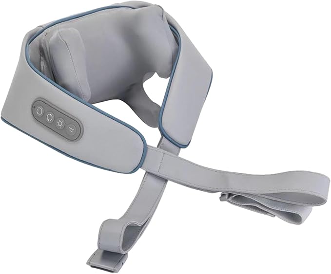Electric Neck Massager with Heating Function and 6 Massage Attachments for Adults Blue Gray