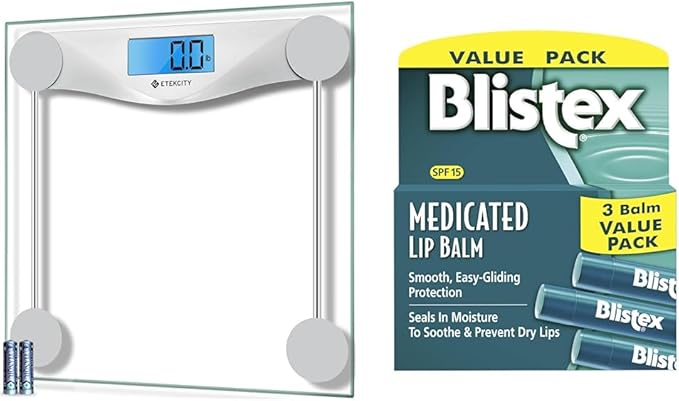 Etekcity 400 lbs Bathroom Scale and Blistex 0.15 Ounce Medicated Lip Balm with SPF 15 Sun Protection (3 Count)