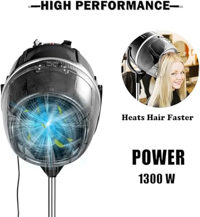 Professional Hooded Hair DryerPortable Floor Stand Hairdryer with Timer &amp Temperature ControlAdjustable Bonnet Dryer with Mobile Standfor Salon and Home Spa
