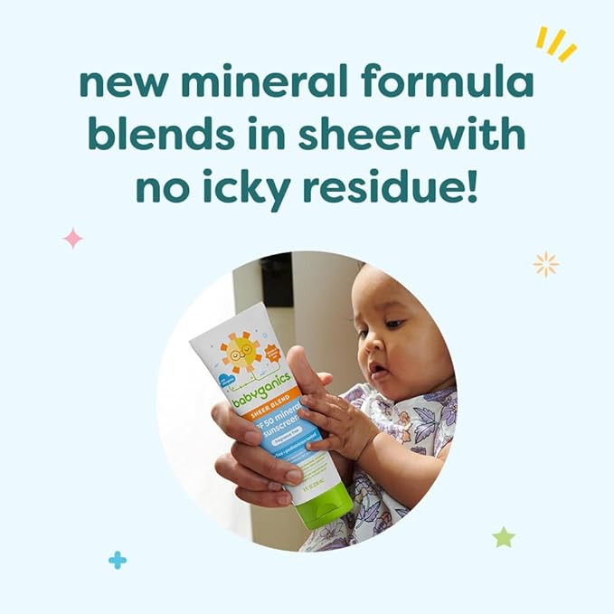 Babyganics SPF 50 Mineral Sunscreen Lotion Sheer Blend UVA UVB Protection Octinoxate &amp Oxybenzone Free Water Resistant Fragrance Free 8 oz
