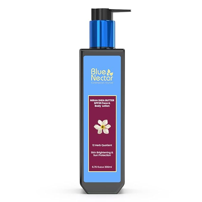 Blue Nectar Cocoa Butter Nargis Body Sunscreen Lotion with SPF 30 PA ++ - No Parabens Silicones Mineral Oil Color (10 Herbs 6.7 Fl oz)
